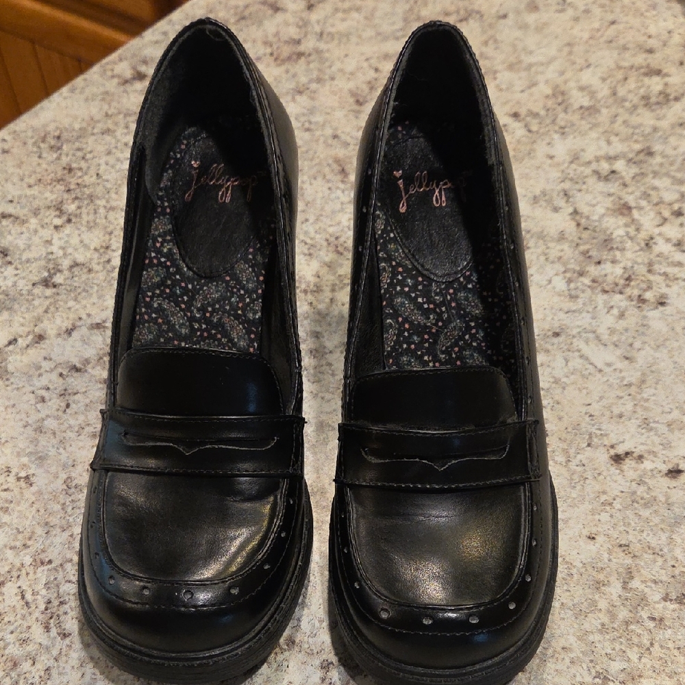 Jellypop Black Leather Penny Loafers for Women